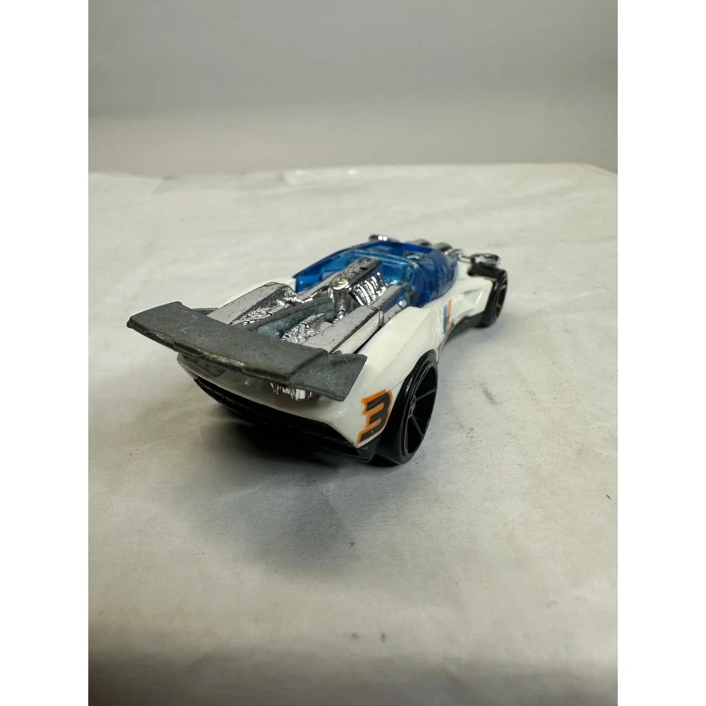 Hot Wheels Flathead Fury White‎ Blue Orange Race Car Toy Diecast Metal